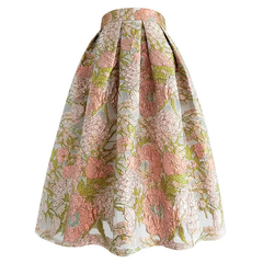 Pink Floral Embroidered High Waist Organza Skirt
