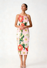 Floral Embroidered Strapless Midi Dress
