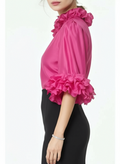 The Fuchsia Ruffle Trim Top