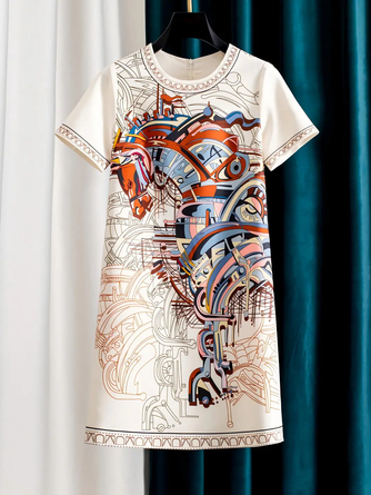 Elegant Equestrian-Inspired Printed Straight Mini Dress