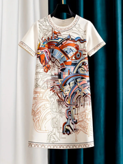 Elegant Equestrian-Inspired Printed Straight Mini Dress