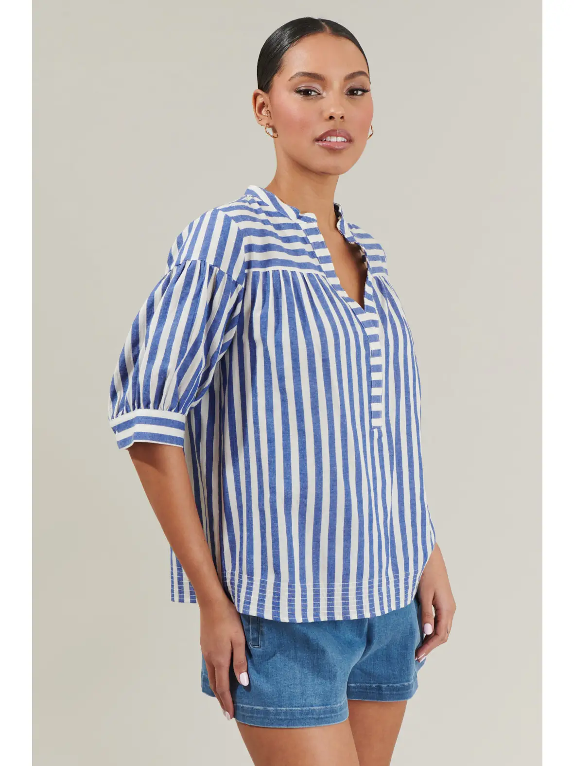 Catana Striped Split Neck Top