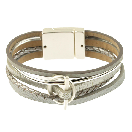 Gray and Silver Stacked Bracelet with Magnetic Clasp