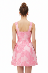 Pink Floral Jacquard Mini Dress