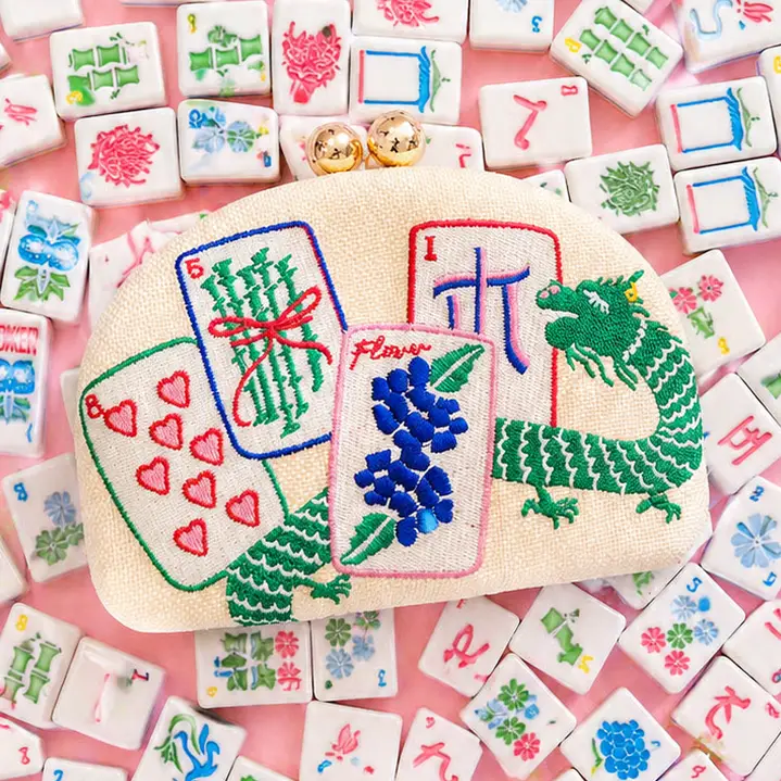 Mahjong Embroidered Clutch