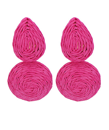 Fuchsia Wrapped Raffia Round & Teardrop Earrings