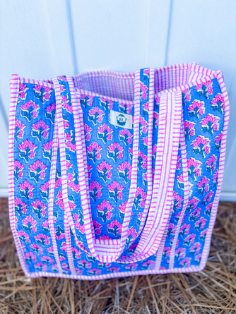 Pink Blossom Quilted Tote Bag 16" x 15"
