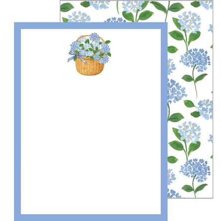 Blue Hydrangeas Basket Set of 10 Flat Notecards