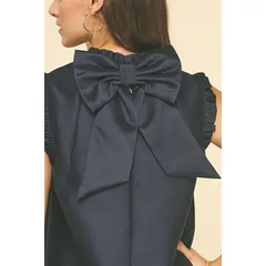 Navy Ruffled Ribbon-Back Tunic Dress  – Vivid Hue Holiday Edit