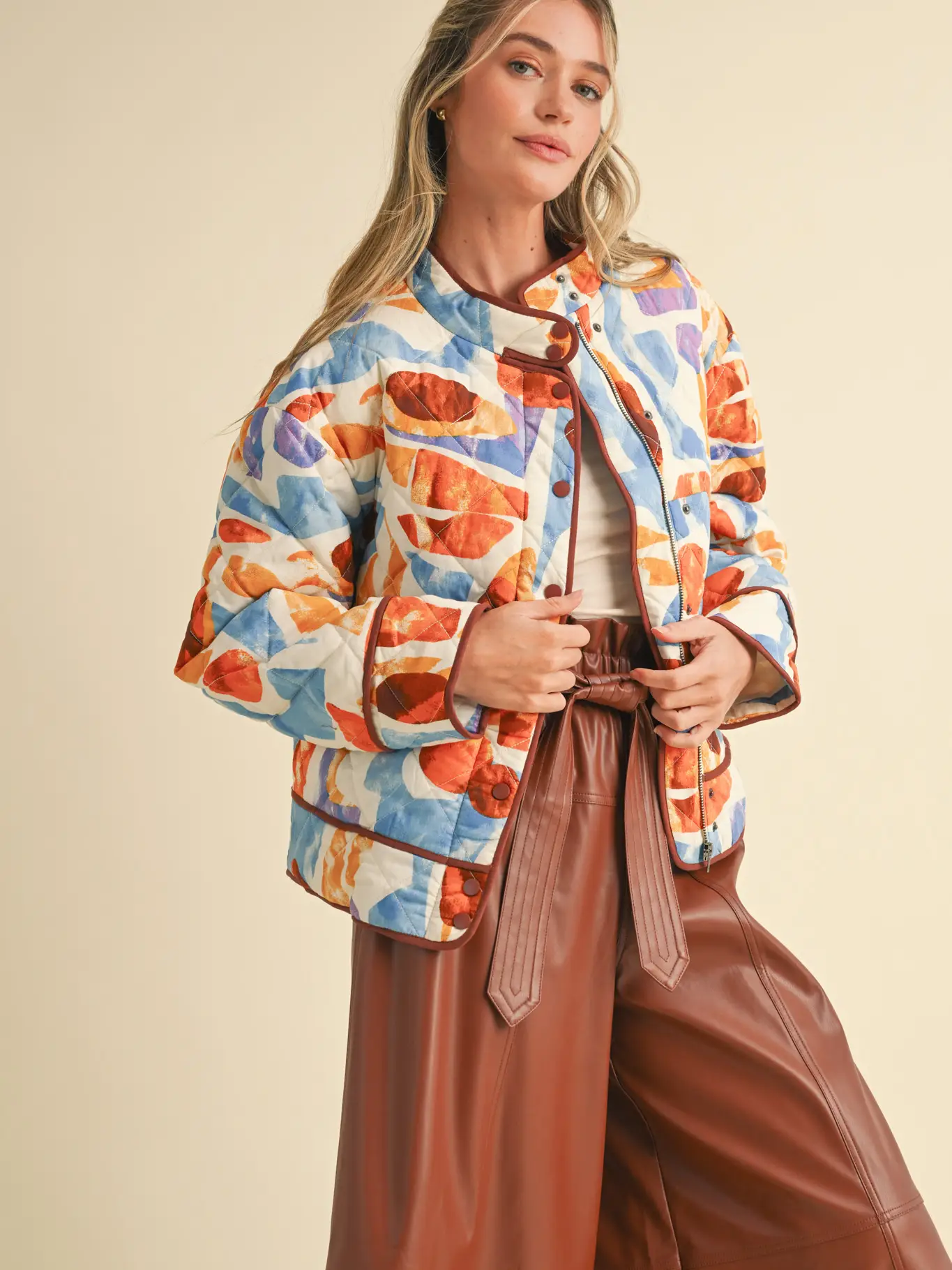 Exclusive Print Quilted Jacket with Contrast Binding