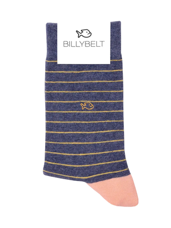 Steel Blue/Yellow Striped Combed Cotton Sock