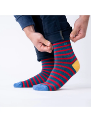 Combed Cotton Socks A Wide Stripes - Navy/Red