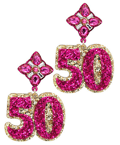 Glitzy Happy 50th Birthday Glam Earrings