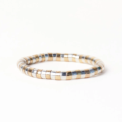 Lucille Round Bead Stretch Bracelet Alternating Brass + Silver