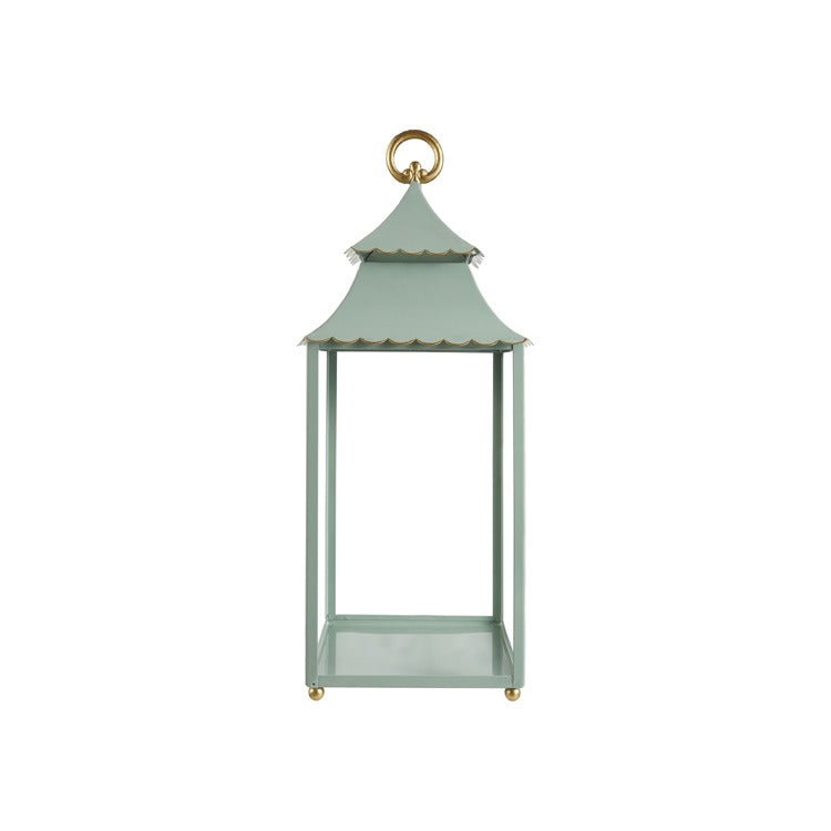 Tall Soft Blue Scalloped Metal Lantern