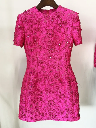 Radiant Jacquard Beaded Dress | Fuchsia