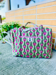 Green Ivy Mini Quilted Duffel Bag 14" x 6"