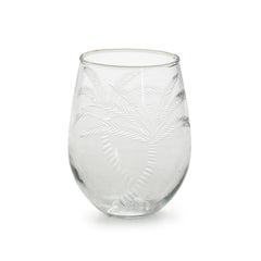 Palm Tree 16oz Hand Blown Stemless Wine Glass with Etched Palm Tree Design