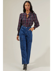 Chapman Plaid Button Down Top – Navy Multi