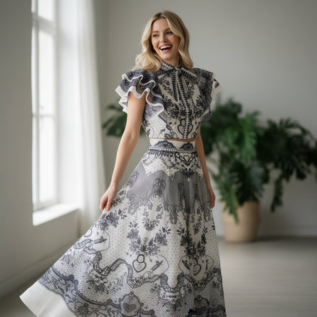 Ruffled Sleeveless Top & A-Line Maxi Skirt Set | Ivory