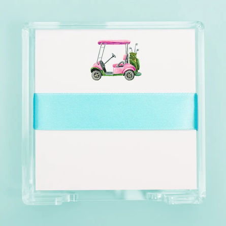 Pink Golf Cart Note Pad with Acrylic Holder