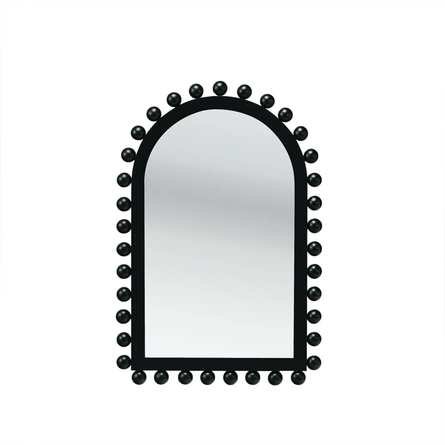 Wood Ball Framed Arched Wall Mirror in Black