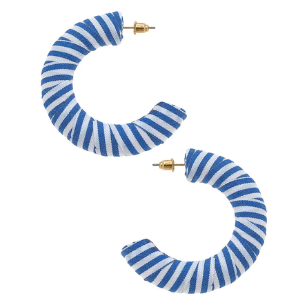 Cabana Stripes Wrapped Hoop Earrings in Blue