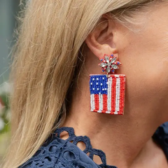 American Flag Beaded Earring