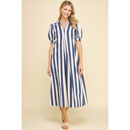 Navy Cabana Stripe Maxi Dress