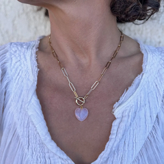 Roxy Chain Rose Quartz Toggle Clasp Heart Necklace