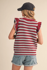 Striped Flutter Sleeve Sweater Top – Maroon/Slate