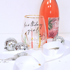 Multi Birthday Girl Stemless Wine Glass