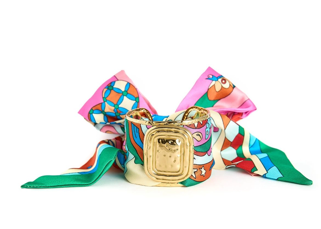 Evie Pink Multi Scarf Cuff – Large Gold Statement Scarf Cuff Bracelet