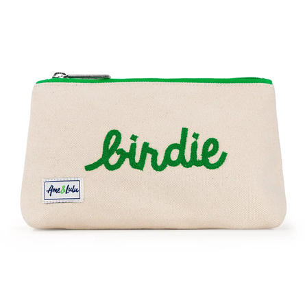 Birdie Canvas Zip Pouch – Natural & Green