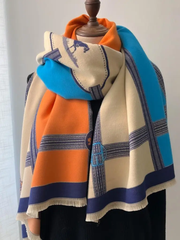 Equestrian Prance Turquoise and Orange Reversible Wrap– Artisan Shawl