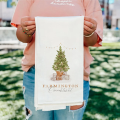 Tree Farmington Connecticut Cotton Tea Towel White-Cottage