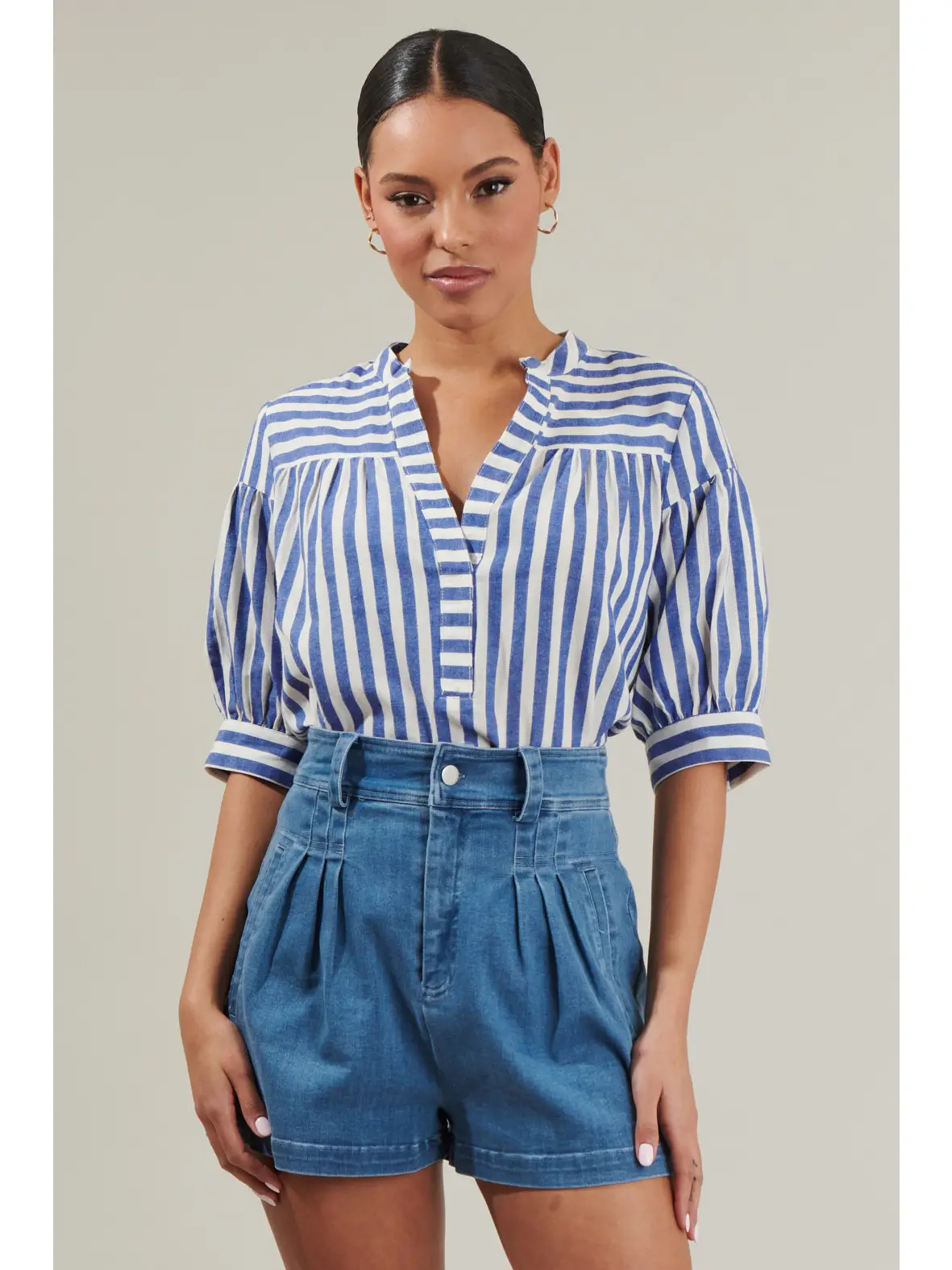 Catana Striped Split Neck Top