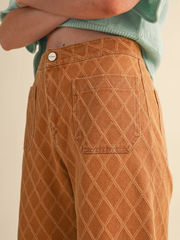 Sand Beige Diamond Quilted Wide Leg Pants
