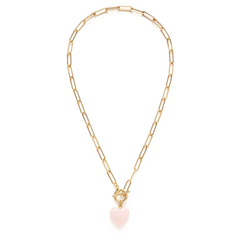 Roxy Chain Rose Quartz Toggle Clasp Heart Necklace