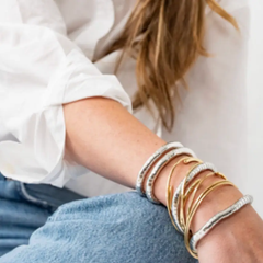 Lucille Round Bead Stretch Bracelet Alternating Brass + Silver