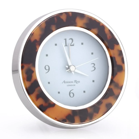 Faux Tortoise Shell & Silver Silent Alarm Clock