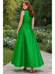 Emerald Mikado Belted A-Line Maxi Dress