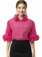 The Fuchsia Ruffle Trim Top