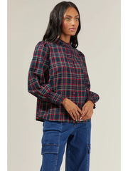 Chapman Plaid Button Down Top – Navy Multi