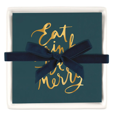 Eat, Drink, and Be Merry Ceramic Napkin Tray + Napkins