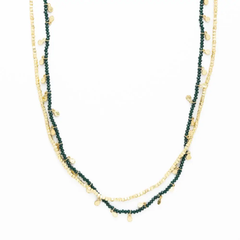 Milly Double Strand Crystal Necklace Brass + Green