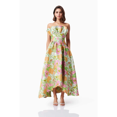 Colorful Jacquard Embossed Strapless Maxi Dress