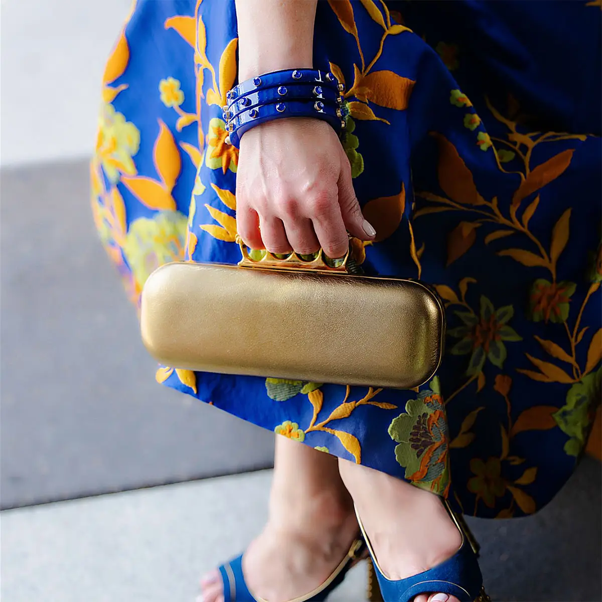 Renee Blue Resin and Rhinestone Bangle
