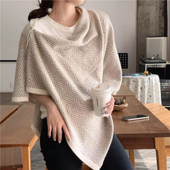 Riverside Luxe Convertible Cardigan Wrap – Chevron Knit with Gold Button Detail