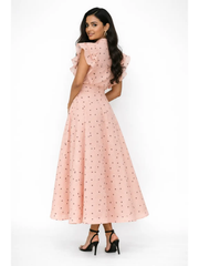 Heart Print Organza Ruffled Shoulder Skirt Set